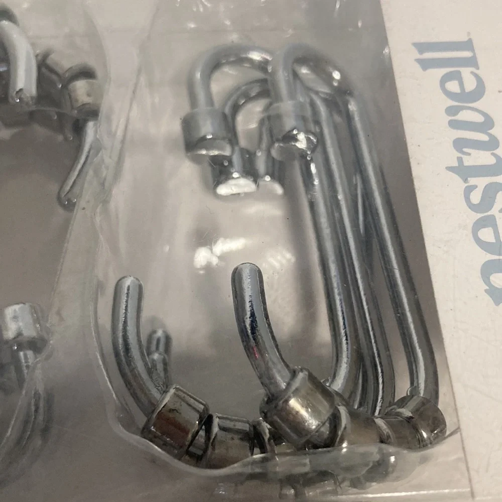 NESTWELL Silver Shower Curtain Hooks with Rollers Full Closure Set of 12